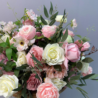 Vente en gros de faux bouquet de fleurs en fausse soie de mariage, boules de fleurs de roses artificielles en plastique pour centres de table de mariage