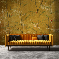 Papier peint vintage brun doré, papier peint forêt, papier peint personnalisé avec branches d'arbres, feuilles vertes, papier peint botanique pour salon, villa, hôtel