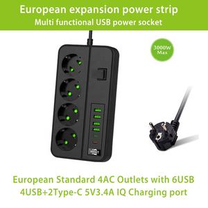 سعر المصنع الأوروبي ، منافذ 4AC مع مقبس كهربائي ومنافذ شحن ، شريط طاقة بسلك تمديد عالي الجودة - Product Image 2