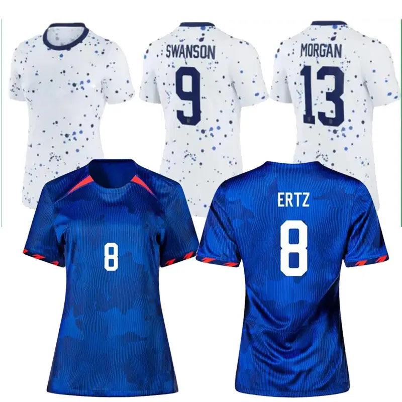 Maillot Femme USA Blanc Football Maillots 2023 Home World 10 # HORAN Pulisic 11 Aaronson 13 # Morgan Football Uniform Girl Kids Kit