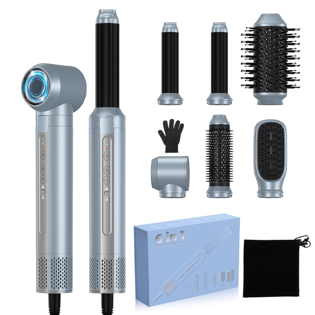 Multi Styler Set 1400W Automatic Curling Iron Wand Home 6 in 1 Hot Air Wrap Hair Styler Dryer Brush Ionic Blow Hair Wrap Dryer