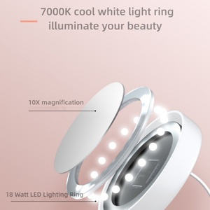 Petit miroir de maquillage à main avec lumière LED, pliable, compact, de voyage, pour la poche - Product Image 6