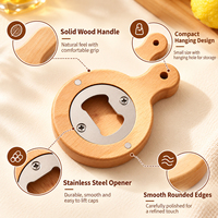 Ouvre-bouteille rond en bois de hêtre avec insert métallique et poignée en bois pour bière, soda, bouchon couronne, bar à domicile, cuisine, restaurant, cadeau