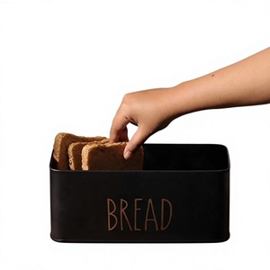 Boîte à pain rectangulaire en métal noir avec inscription BREAD, anti-humidité, pour garder le pain frais dans la cuisine - Product Image 4