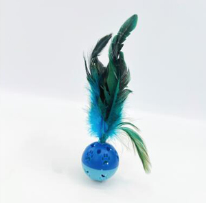 Teñido barato pluma pollo pluma cola palo mascota juguete interactivo interior Teaser varita piel con plumas juguete - Product Image 2
