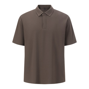 Polo Shirt Men Short Sleeve Solid Color Polyester Fiber Graphite Gray Daily Wear - Product Image 2