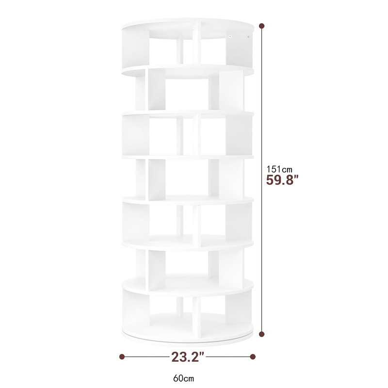 ชั้นวางรองเท้าหมุนได้ 7 ชั้น [ไม่ตรงแนว] สีขาว