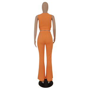 Price Flare Pants Womens <b>Sets</b> Wide Leg Pants Suit Sleeveless Crop Top <b>Knitted</b> Two Pieces <b>Set</b> Fashion - Product Image 5