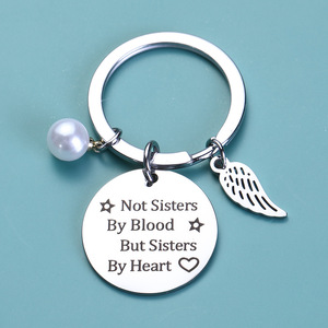 Porte-clés mignon en acier inoxydable, Logo personnalisé, meilleurs amis, pas sœurs par le sang, sœur par cœur, porte-clés d'amitié - Product Image 3
