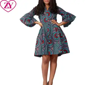 Традиционное современное Африканское платье средней длины, дизайн Анкары, платье-трапеция, восковая одежда для женщин