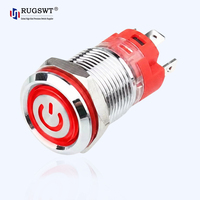 Interrupteur à bouton-poussoir en acier inoxydable de 12 mm, symbole d'alimentation, indicateur LED, interrupteur à bouton-poussoir à enclenchement momentané/à maintien, IP65