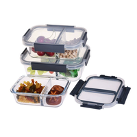 Boîte de préparation de repas hermétique compatible micro-ondes, bento 2/3 compartiments, boîte à lunch en verre borosilicate haute résistance avec séparateur