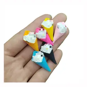 Cantik 3D Es Krim Es Kerucut Wajah Kucing Miniatur Lucu Desain Kawaii Cabochon untuk Anak-anak Ornamen DIY