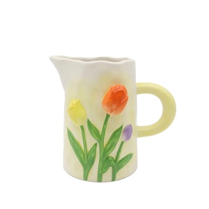 Carafe en céramique à motif de tulipes en relief, vase créatif en forme de fleur 3D pour la décoration de table de printemps et <span class=keywords><strong>cadeau</strong></span> de fête <span class=keywords><strong>des</strong></span> mères, 34 oz - Product Image 1
