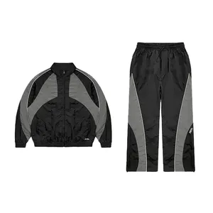 OEM kustom Logo nilon pakaian Jogging ritsleting pakaian olahraga poliester mantel Trench pakaian olahraga jalan pakaian olahraga untuk pria