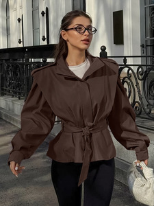 Nicho <span class=keywords><strong>de</strong></span> estilo francés Otoño Invierno nueva llegada atmósfera perceptiva todo-fósforo Vintage pescado cuero <span class=keywords><strong>mujer</strong></span> gabardina ajustada - Product Image 6