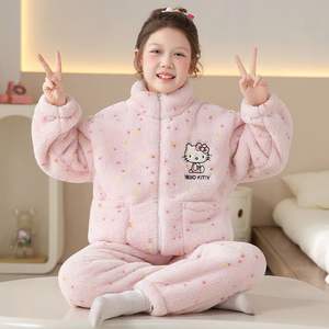Pijamas de dibujos animados de invierno para niños, forro <span class=keywords><strong>polar</strong></span> Coral, cuello de franela para niñas, manga larga, largo completo, grueso, cálido, <span class=keywords><strong>pijama</strong></span> para mujer - Product Image 6