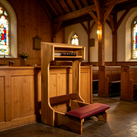 Reposapiés de Madera para Iglesia con Cojín de Cuero y Soporte para Libros Sagrados, para Entornos Religiosos Modernos de Oración y Adoración