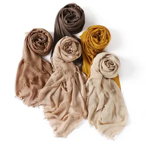 Factory Wholesale spring beautiful women solid cotton muslim scarf soft plain viscose modal hijab headscarf