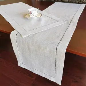 Gran cuadrado tradicional hemstitch color sólido servilleta camino de mesa mantel
