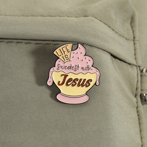 Inspirerende quote emaille pins Het leven is zoeter met Jezus Geloof Thema Reversspeld Groothandel - Product Image 3