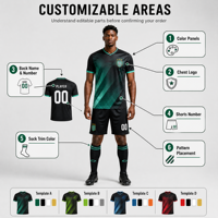 Tenue de football imprimée par transfert thermique intégral, short léger, respirant, anti-humidité, séchage rapide, en polyester, kit d'été
