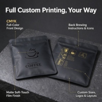 Sachet d'emballage pour café moulu, imprimé en gravure, en aluminium noir mat, résistant à l'humidité, à trois soudures latérales, personnalisable