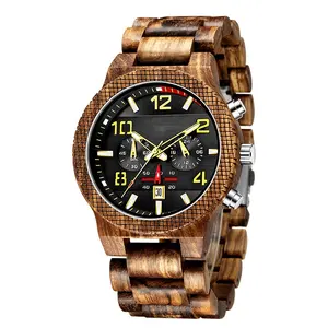 Reloj de pulsera de cuarzo para hombre, cronógrafo de madera con logotipo personalizado, hecho a mano