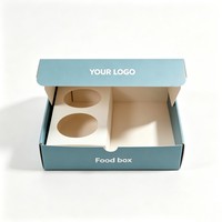 Boîte en papier bleue personnalisée pour plats à emporter avec insert pour trempettes, biscuits, sushis, poulet frit, frites, emballage avec LOGO