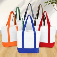 Tas Belanja Kanvas Desainer Warna Oranye dengan Tali dan Kantong, Dapat Digunakan Kembali, Logo Cetak Kustom