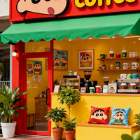 Cafetería Temática de Crayon Shin-chan, Combinación de Colores de Alta Saturación, Diseño de Tono Vibrante con Personajes de Dibujos Animados