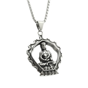 Yunnique Collier avec pendentif Bouddha en acier inoxydable pour homme, design géométrique rétro 280291 - Product Image 4