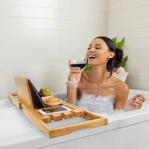 Support de bain en bambou pour spa, organisateur de <span class=keywords><strong>baignoire</strong></span> réglable, <span class=keywords><strong>porte</strong></span>-téléphone et <span class=keywords><strong>porte</strong></span>-verre à vin, vente en gros - Product Image 4