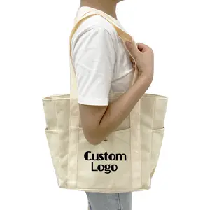 In Stock Utility Heavy Duty Eco-friendly Canvas Shopping Grocery Carrier Tote Cotton Bag for Outdoor Activities