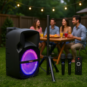 Enceinte portable Active Home PA 10 pouces avec 2 micros sans fil, Bluetooth et lumières RGB pour karaoké en extérieur - Product Image 2