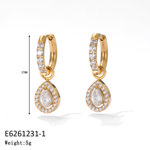 Boucles d'oreilles en zircon poire pour femme, plaqué or et argent, style Huggie Halo, pavé, élégantes, scintillantes, bijoux fins, cadeau pour elle, style quotidien - Product Image 6