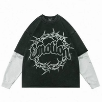 T-shirt personnalisé à manches longues 300 GSM pour homme, délavé, coupe ample vintage, double couche, épais, style streetwear, fabricant