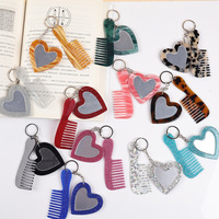 Porte-clés en forme de cœur avec paillettes d'acide acétique et miroirs de maquillage pour sacs, décorations suspendues, porte-clés en plastique personnalisé