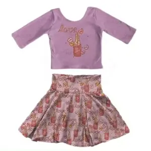 2024 весенне-летний костюм из бамбукового волокна с узором в виде бутылки вина, короткая юбка, футболка, блузка для девочек, комплект из двух предметов