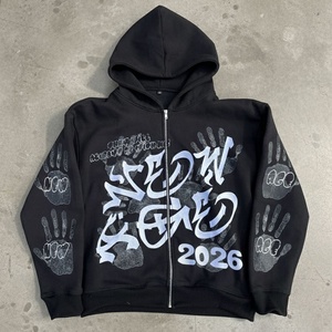 Custom Fleece Streetwear Heat Transfer Printing Hoodies Boxy Fit Cropped Oversized Metal Zipper Y2K Personalized Hoodies for Men
