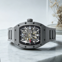 Montre mécanique automatique squelette tonneau pour homme, boîtier en acier inoxydable massif, étanche 5 ATM, mouvement ajouré – Meilleure vente