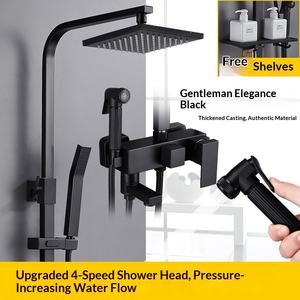 Robinet thermostatique en cuivre, ensemble de douche, noir mat, pomme de douche carrée, montage mural, motifs de pulvérisation, massage, pluie, bulles - Product Image 5