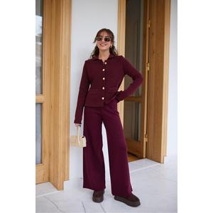 Coffee Colored Knitted Trousers <b>Elastic</b> Waistband Women's Sweater Pants Regular Fit Weaving Fabric Unlined Without <b>Belt</b> - Product Image 3
