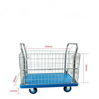 Chariot de manutention logistique pliable en métal robuste multi-usage avec garde-corps et grille, idéal pour les outils de supermarché (OEM)
