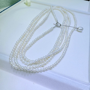 Collier de perles d'eau douce exquises de 3-4 mm, presque sans défaut, design extensible de 160 cm, édition printemps/été presque sans défaut - Product Image 3