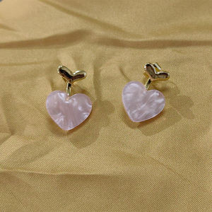 أقراط متدلية على شكل قلب لطيف للنساء مع عقيق وردي ذهبي للشباب أقراط معلقة كورية غير عادية إكسسوارات عصرية - Product Image 5