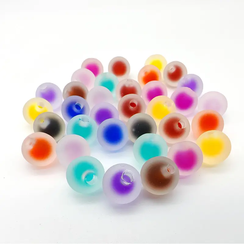 Vente en gros de perles acryliques givrées de 16mm mixtes rondes en plastique grosses perles d'espacement en vrac perles rondes colorées intérieures fabrication de bijoux