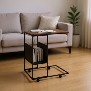 Black And Brown Engineered Wood Iron <b>Side</b> Table With Storage Modern Industrial Living Room Furniture Coffee Table - Product Image 2