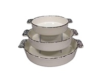 Plat à four en porcelaine à motifs en relief, plat de cuisson en céramique rectangulaire avec poignées pour la cuisine