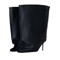 Bottines à talon haut pour femmes, bout pointu, mi-mollet, super grandes, hauteur mi-cuisse, largeur confortable, talons fins, chaussures amples